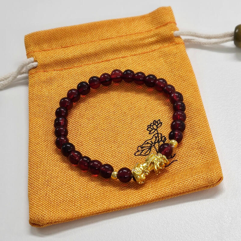 Garnet Bihu Prayer Beads Wealth Bracelet with 6mm Pouch