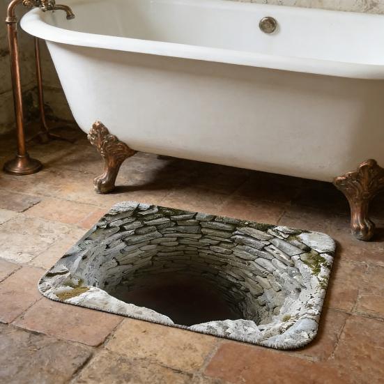 Floor Mat 3D Floor Strong Water Absorption Mat with Visual Effect Non-Slip Quick Drying Bathroom