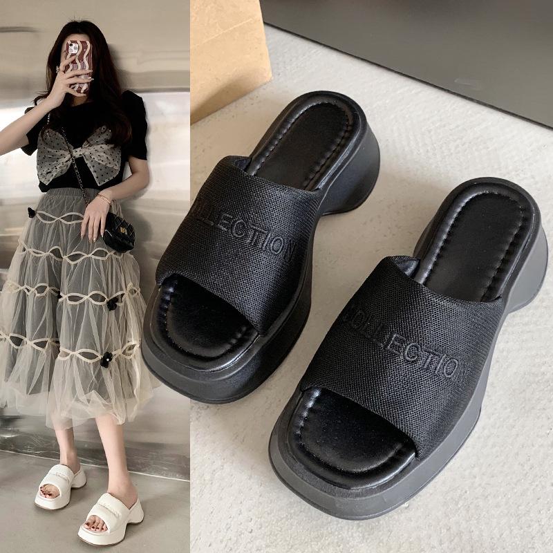 Women's 2023 Summer Square Toe Thick-Soled Platform Sandals - European & American Style Casual One-Strap Slippers