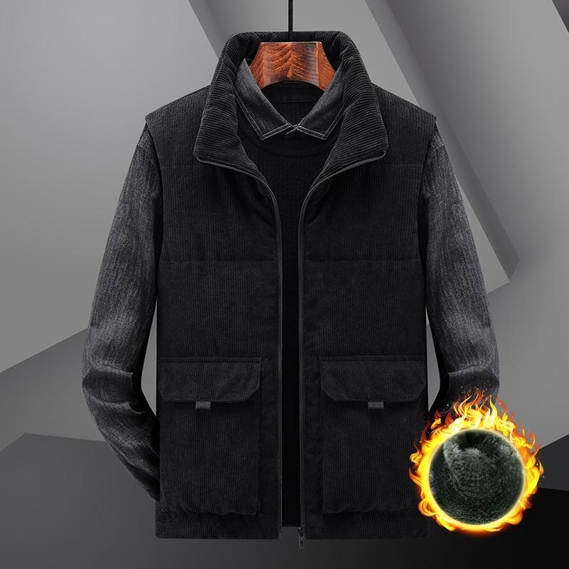 Men's Autumn and Winter Models, Fleece Thickened Outdoor Casual Multi-pocket Men's Vest, Solid Color Stand-up Collar Vest