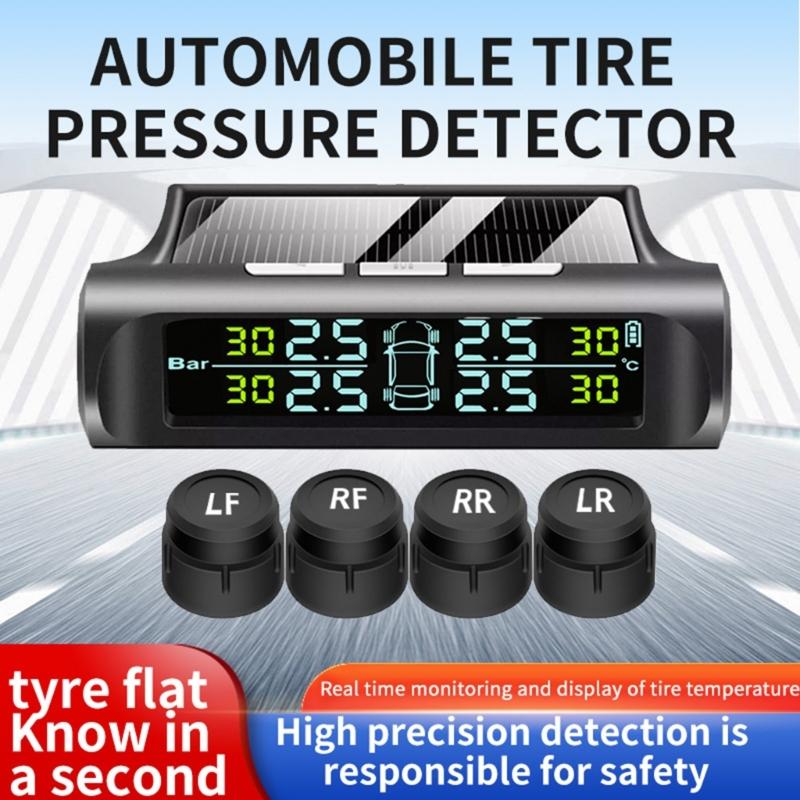 Wireless External Tire Pressure Monitoring System Color Screen Solar USB Double  Charging Vehicles Tire Pressure Monitor