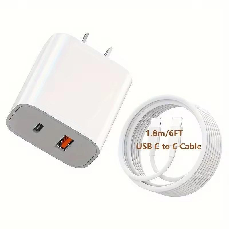 

Двухпортовое настенное зарядное устройство USB-C PD 20 Вт, кабель 1,8 м, подходит для серии iPhone 15 и iPad Pro/Air/Mini - Быстрая зарядка для телефона US Plug+1.8M Cable белый