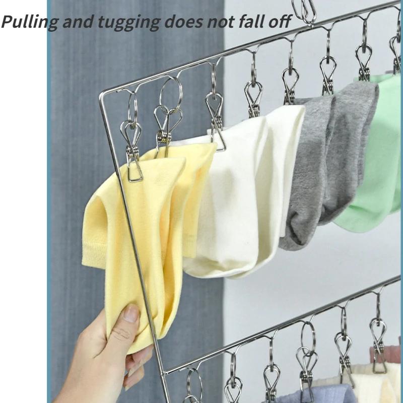 Stainless Steel Clothes Drying Rack,Multifunctional Socks Clips for Bedroom Balcony,2/3Layers Space Saving Closet Organizer