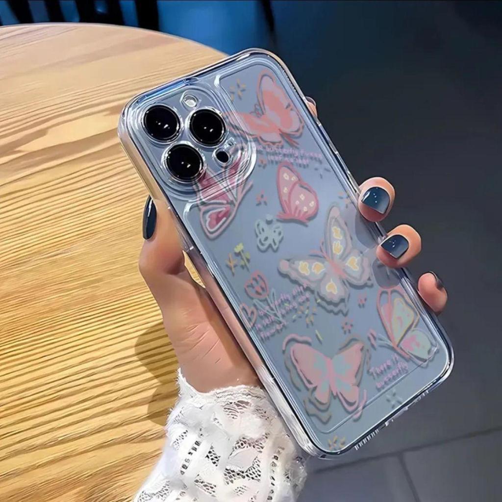 IPhone 11-15 Bländande Fjärilsfodral: Mjuk, Transparent, Kreativ Design för Kvinnor