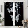 Elegant Black And Silver Butterfly Design Printed Curtains, Pole Bag Design, Home Decoration, Room Decoration