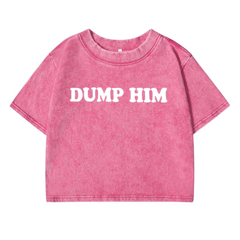 Dump Himprinting Women Wash Short T Shirt Summer Fashion Midriff-Baring Tees Cool Distress Versatile Clothes