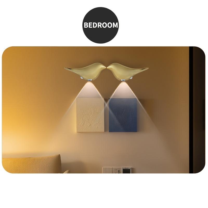 Rechargeable Motion Sensor Bird Night Light, Gold Modern Wall Lamp with 3 Modes, Dimmable LED Night Light for Bedroom Hallway