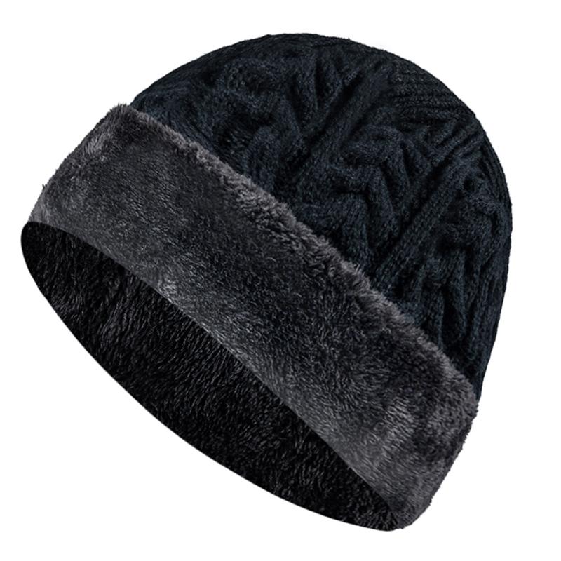 Unisex vinterlue Høy kvalitet Legg til pelsfôret lue Stilig ulllue for menn Kvinner Varm tykk utendørs strikket lue