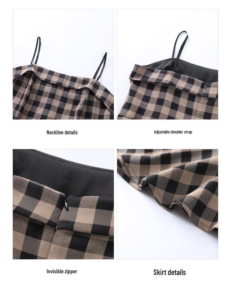 2025 Spring Plus Size Plaid Spicy Girl Sling Dress for Women