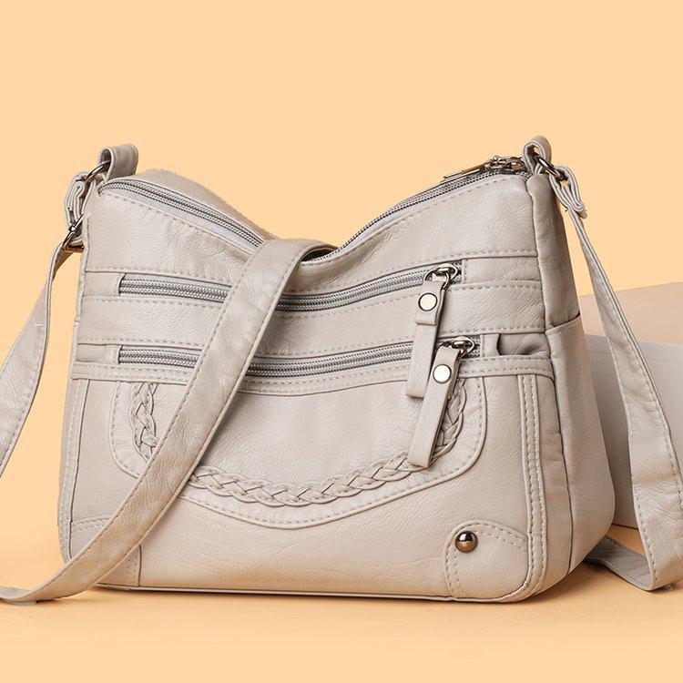 2025 Women's Soft Leather Shoulder & Crossbody Bag Versatile Multi-Pocket Shoulder Bag for Middle-Aged & Elderly