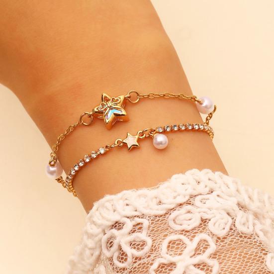 Earrings Necklace Star Shape Ear Studs with Imitation Pearl Detail Adjustable Chain Bracelet Dating Gatherings Jewelry Gift