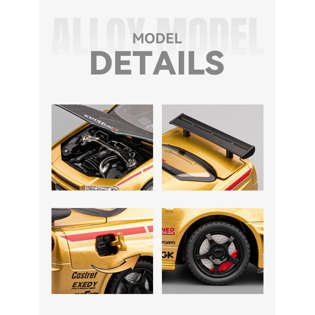 1/24 Nissan Skyline Ares GTR GT-R R34 Alloy Sports Car Model Diecast Metal Track Racing Car Vehicle Model Sound and Light Kids Toy Gift