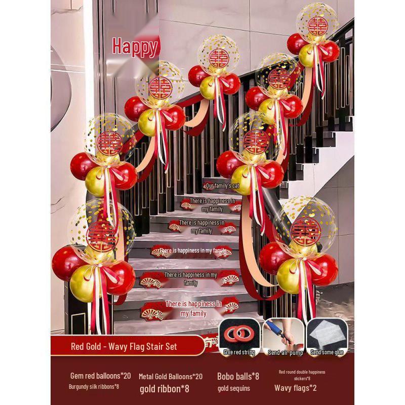 Tinsel Wedding Room & Stair Décor Set with Balloons - Bride & Groom's Side Decoration Kit