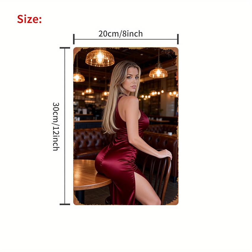 pc Vintage D Flat Iron Sign Golden Chandelier Red Dress Silhouette Wall Decor for Living Room Game Room Bar xin Metal Art