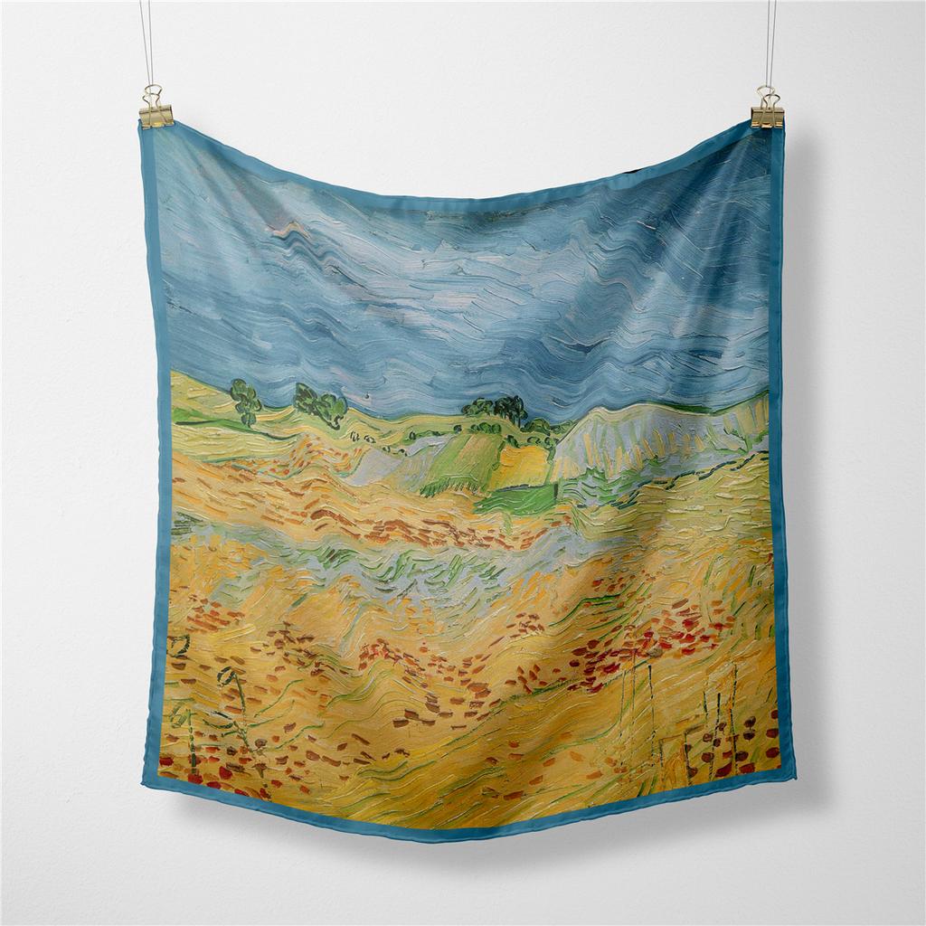Famous Oil Painting Twill 100% Silk Scarf 53cm Square Scarves Fashion Hijab Women Scarf Wraps Head Scarf Neckerchief Bandana