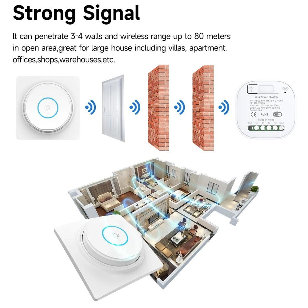 250V Wireless Light Switch with Receiver Set Battery No Wiring Required RF433 Signal Range up to 30 Meters for Home