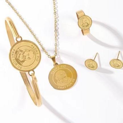 New Fashion Stainless Steel Necklace, Ring, Bracelet, and Earring Set Women's Minimalist Pendant Jewelry