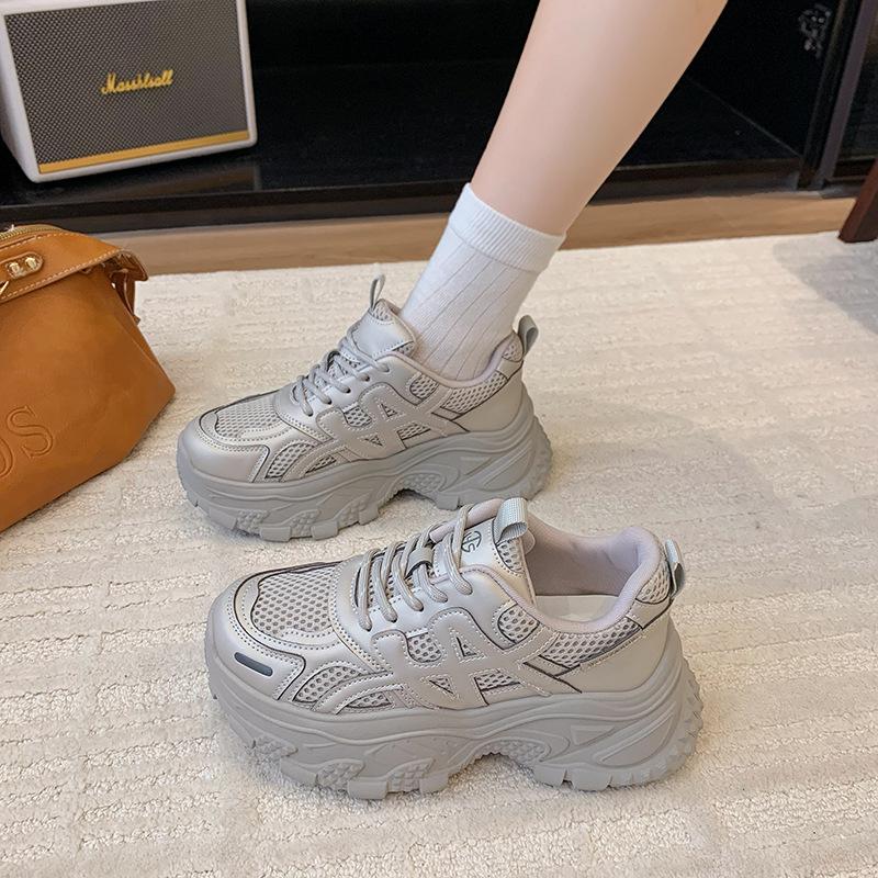 Platform shoes women's new mesh breathable sports shoes fashionable versatile casual shoes show height and thinness