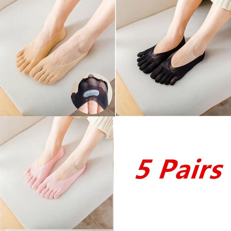 1/3/5 Pairs/Lot Women Summer Five-Finger Socks Ultrathin Funny Toe Invisible Boat Sokken Silicone Breathable Short Low Ankle Sox