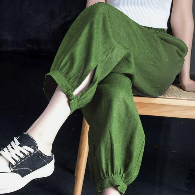 Navy Blue Linen Pants Women's Summer Thin Ice Silk Cotton and Linen Women's Pants Nine-point Harem Pants Loose Bloomers