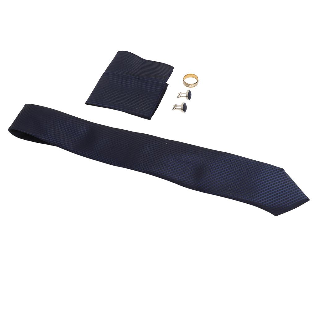 8cm Men Necktie Set Blue Gold Ring Stylish Comfortable Skin Friendly with Cufflinks Handkerchief