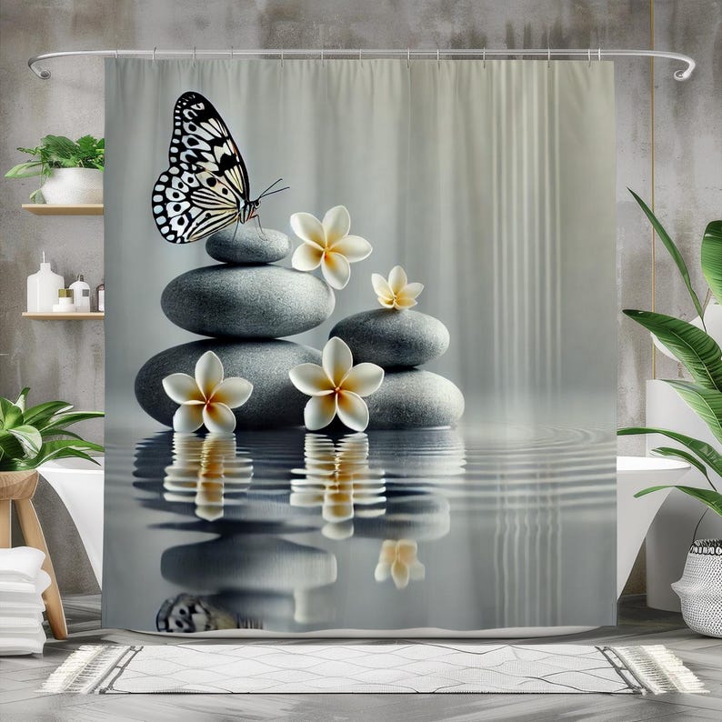 Serene Lotus Flower Shower Curtain - Zen Tranquility Design, Waterproof Fabric for Elegant Bathroom Decor