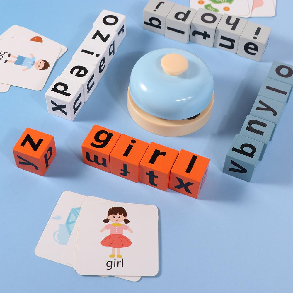 Flash Cards Alphabet Spelling Game Word Spelling Game Baby Learning Cards Letter Spelling Block Wooden Matching Game Puzzle Game
