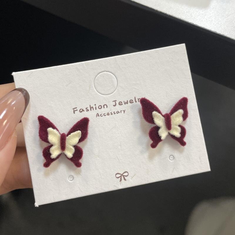Cute Red Bow Flocking Earrings Simple Elegant Exquisite Sweet Festive Earrings Ear Studs Jewelry Accessories New Year Gifts