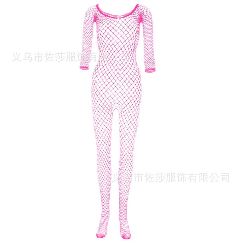 Sex Underwear Long Sleeve Mesh Off Shoulder Uniform Temptation Open Gear One-piece Stockings Large Mesh Leaking Breast