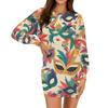 Damen Mode lässig Rundhals Langarm Karneval Druck Kleid