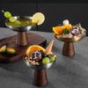 Wood Base And Stainless Steel Dessert Holder Elegant Serving Cup For Ice Cream Fruit Salad And Snacks