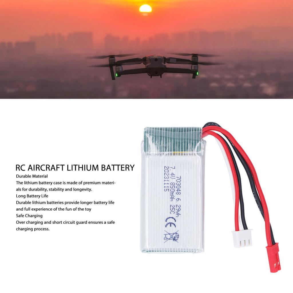 Baterie Litiu 7.4V 850mAh cu Mufă JST Roșie de Înlocuire 703048 Baterie Litiu pentru Avion RC WLtoys V912 V262 V333 V353 BQ202