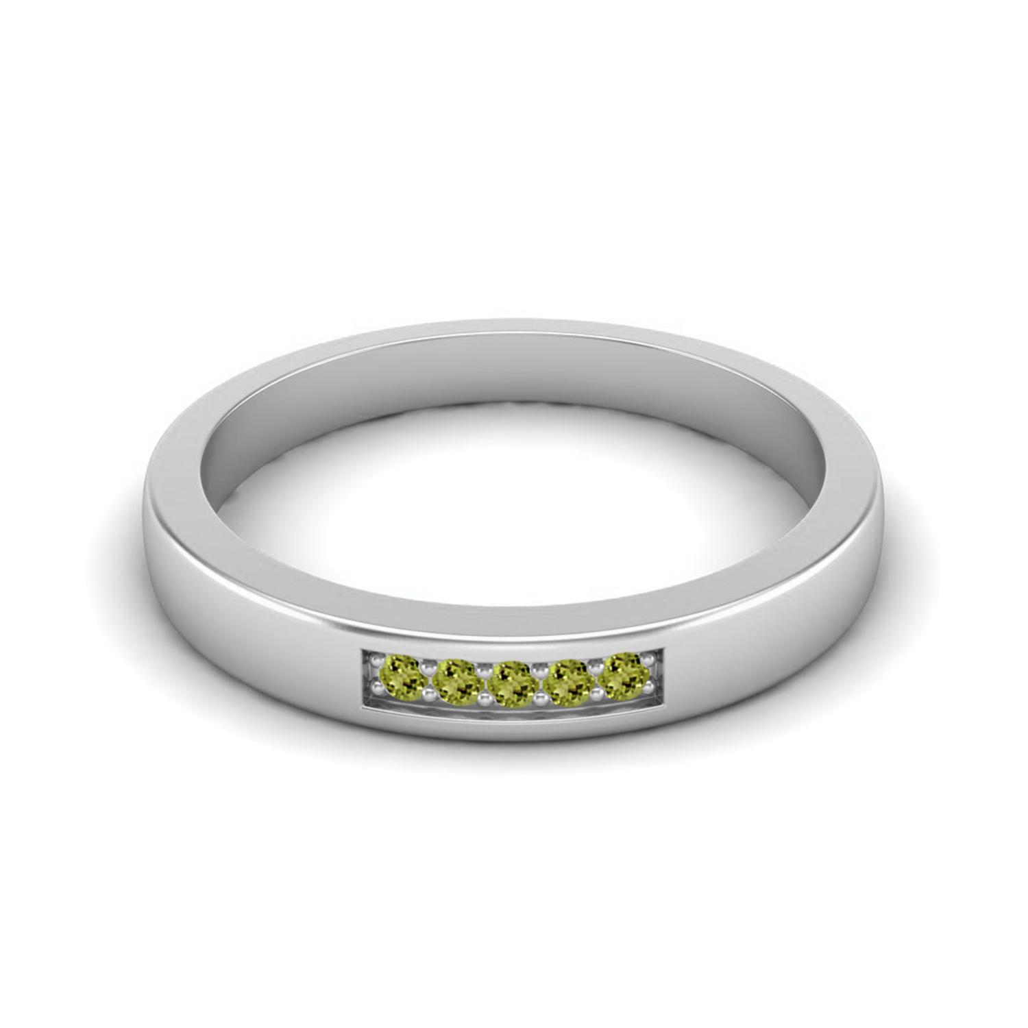 0.10 Ctw Round Peridot 925 Sterling Silver Five Stone Bar Design Women Promise Ring 7