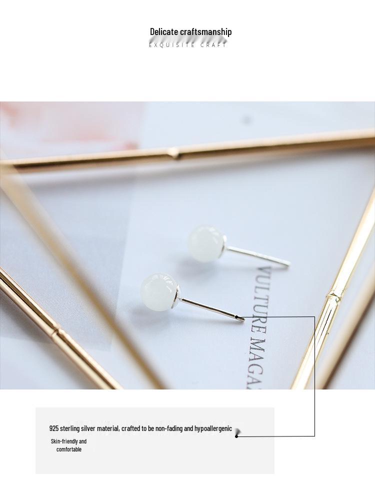 Qiaoen Natural Crystal Hetian Jade & 925 Silver Women's Earrings