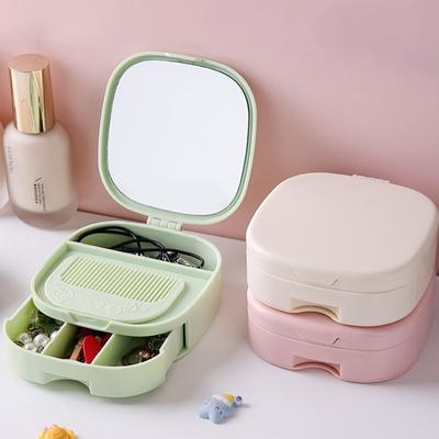 Jewelry Storage Boxes with Makeup Mirror Comb Home Desktop Sundries Organization Bins Outdoor Travel Portable Cosmetics Case