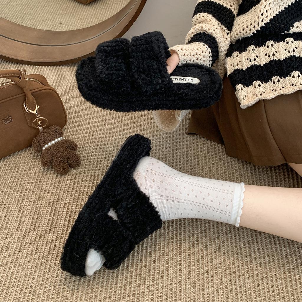 Internet Celebrities Popular Thick-soled Fluffy Slippers Women's Wear 2025 New Autumn and Winter Wear with Skirt Soft-soled Cotton Slippers
