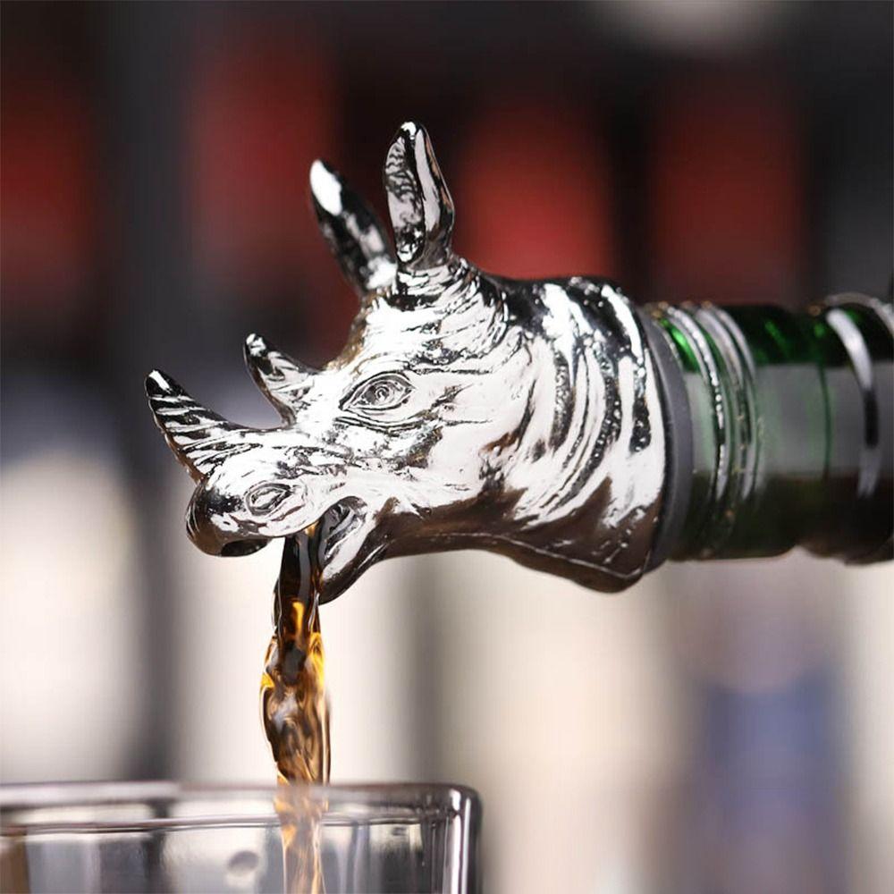 Zinc Alloy Animal Head Wine Pourer Resuable Bar Tool Alcohol Pourer Silver 3D Animal Wine Bottle Dispenser Party