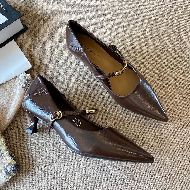 

G460-8 French retro high heels women s 2025 autumn new commuter single shoes temperament one-word buckle work shoes 40 коричневый