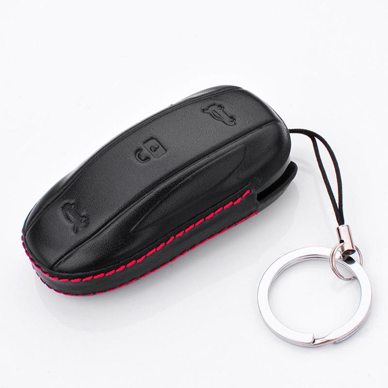 Car-Styling Real Leather Anti-Drop Key Case For Tesla Model X Protected Holder Automobile Remote Covers Shell Auto Accessories