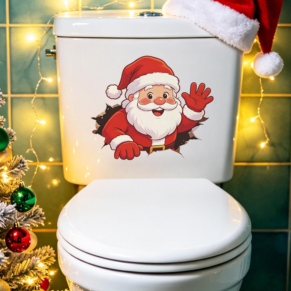 Christmas Creative Hole-themed Santa Claus Bathroom and Toilet Decoration Stickers for The Bathroom and Toilet Area