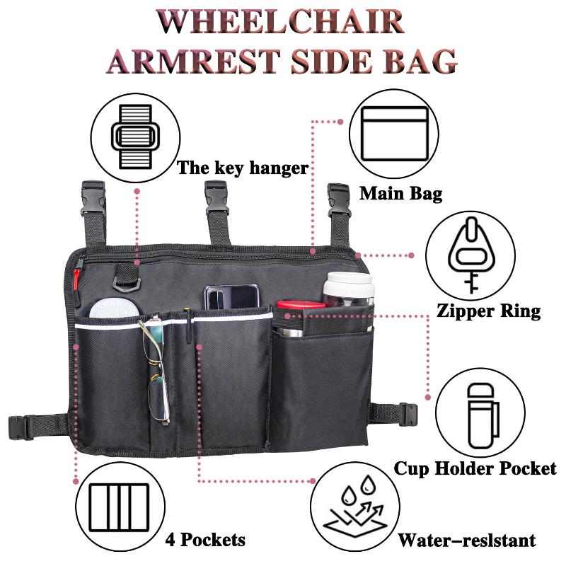 Heavy Duty Wheelchair Organizer Side Bag for Electric Scooter Storage Hanging Pocket for Medical and Personal Items