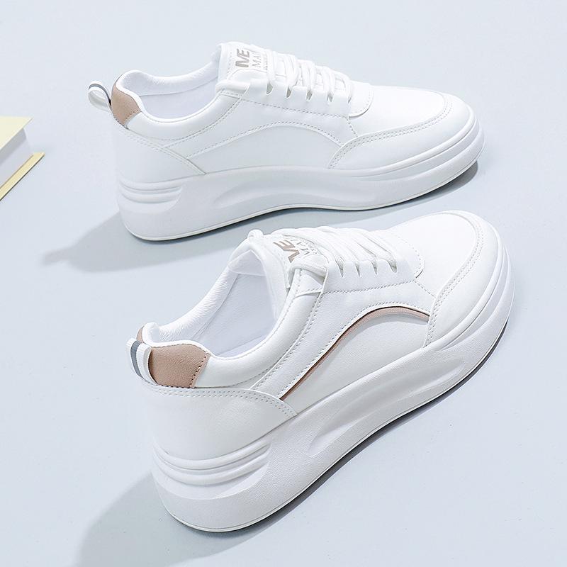 Korean Style Women's Platform Sneakers - Spring 2024 Casual White Shoes