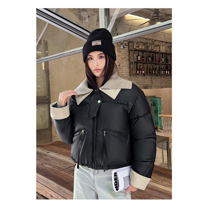 Short Down Cotton-padded Clothes Women's Winter Knitted New Contrasting Color Warm Cotton-padded Jacket