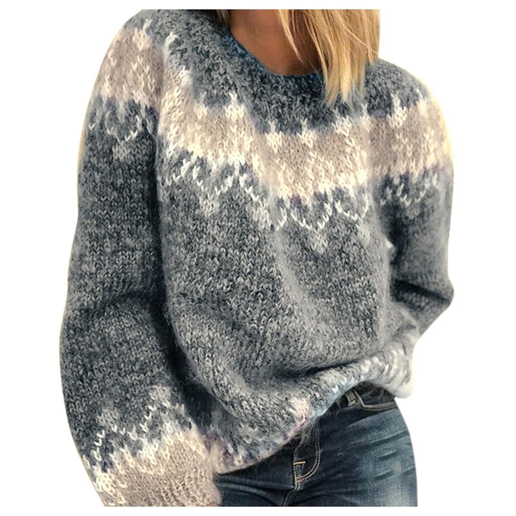 Fashion Women  Long Sleeve Leoaprd Print Patchwork Knitted Warm Sweater