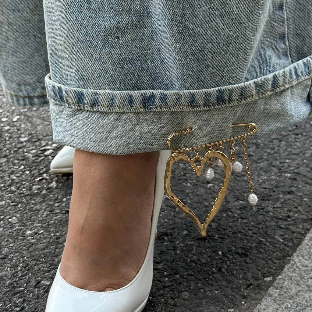 Salircon Trendy Gold Color Love Heart Imitation Pearl Tassel Chain Pendant Anklets Women Exquisite Charm Aesthetic Jewelry Gift