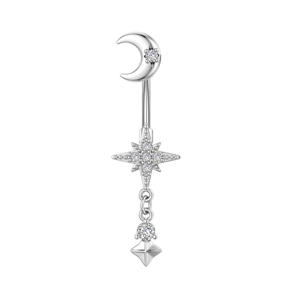 Sexy Women s Charm Moon Star Pendant Perforated Navel Ring Music Festival Jewelry Accessories Hexagram Belly Button Piercing Navel & Bell Button Rings