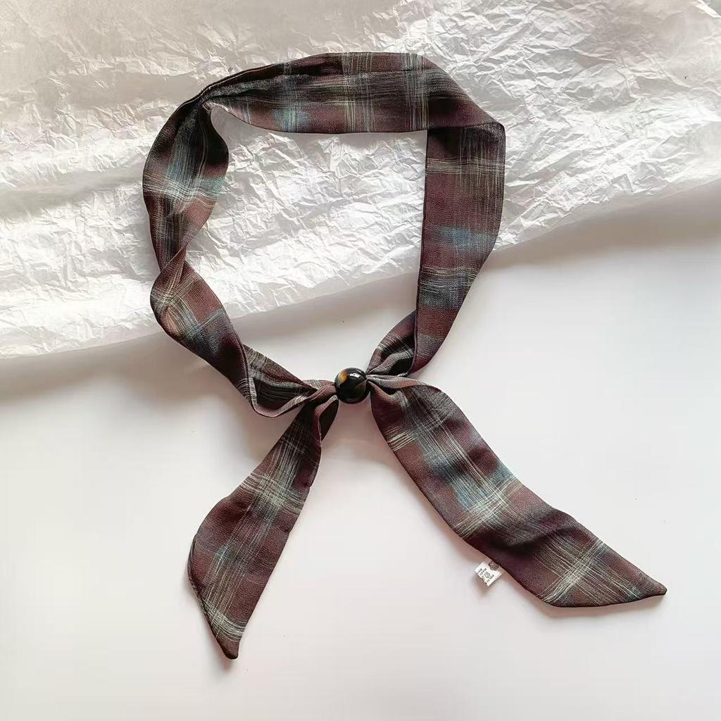 Elegant Spring Silk Scarf Necklace for Women - Versatile Gem Flower Ribbon Collar Accessory