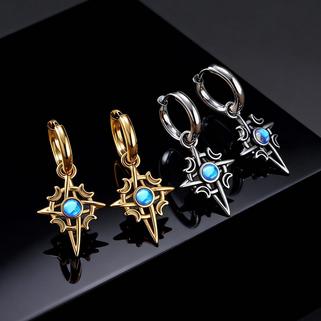 Natural Stone Moonstone Hoop Earrings for Men, Stainless Steel Star Moon Pendant Earring, Fashion Hiphop Jewelry Gift Waterproof