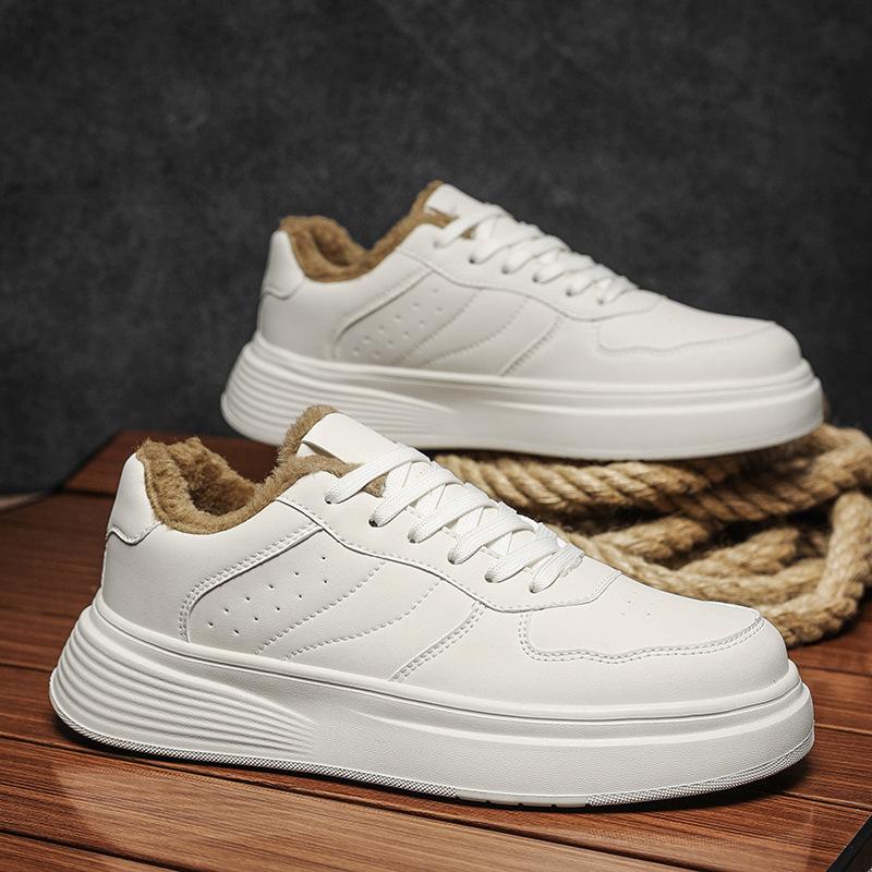 Versatile Little White Shoes Breathable Classic Men's Casual Board Shoes Autumn and Winter Piled Thickened Non-slip Waterproof Platform Bread Shoes