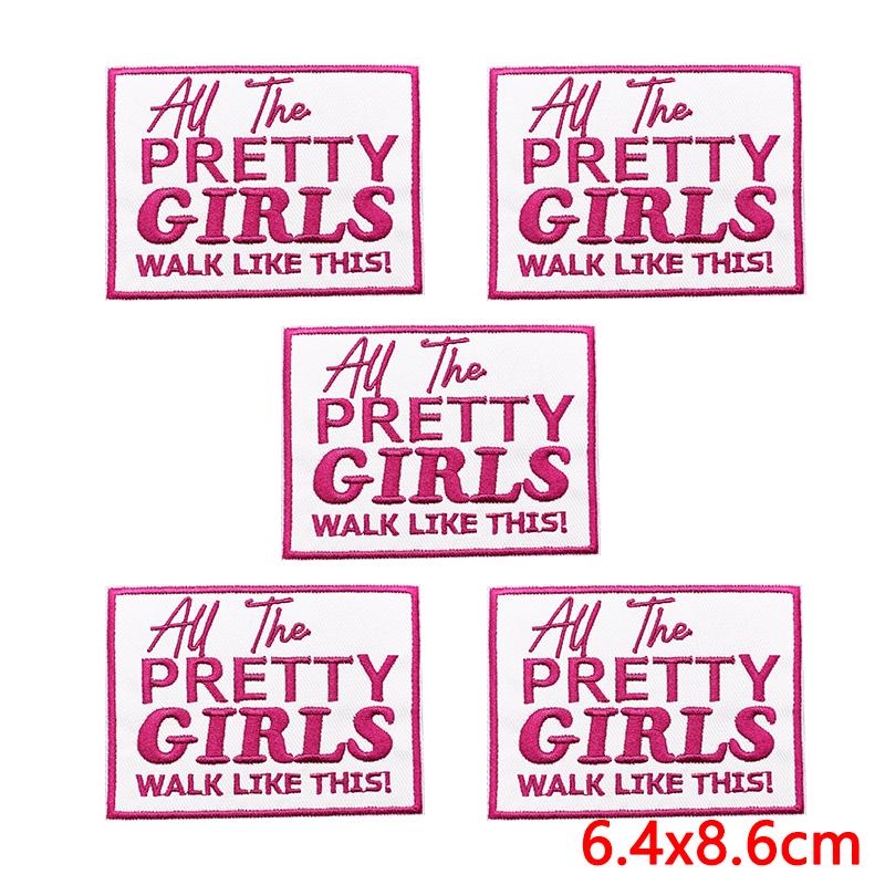 10pcs /Lots Pink Cartoon English Letter Embroidered Patches Diy Jackets Backpack Sew Badges Iron On Patches For Clothing Stickers 